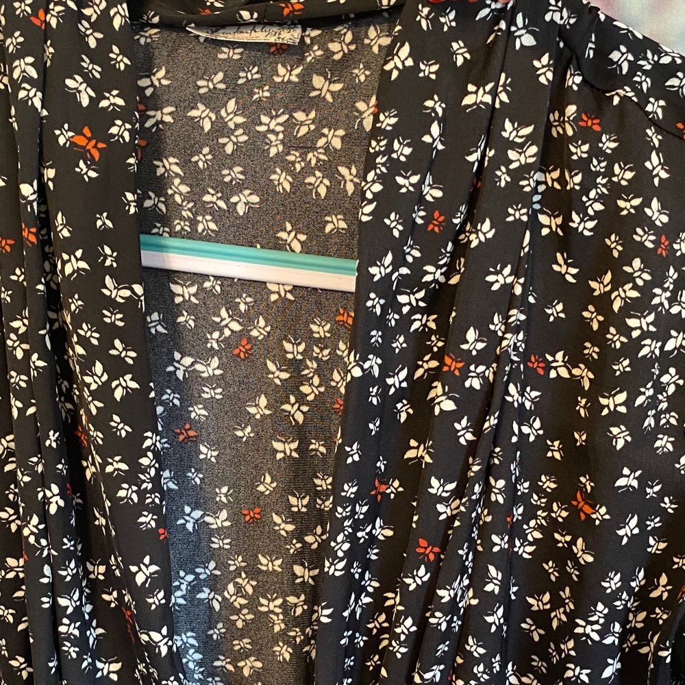 NWOT Free People Black/white/red silky feel deep V Bodysuit with butterflies - Picture 6 of 9